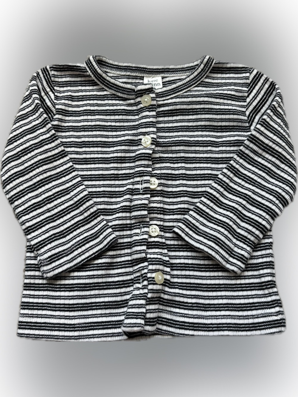 Kate Quinn Striped Ribbed Button-Front Cardigan in Black & White